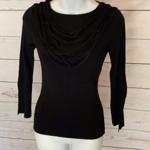 RERY Strappy Neck Rib Knit Top Split Cuff Black